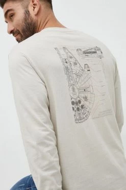 Ανδρικά Μακρυμάνικα Βαμβακερή μπλούζα με μακριά μανίκια GAP X Star Wars μπεζ