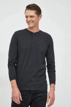 Ανδρικά Μακρυμάνικα Βαμβακερή μπλούζα με μακριά μανίκια GAP μαύρο