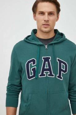 Ανδρικά Με φερμουάρ Βαμβακερή μπλούζα GAP πράσινο, με κουκούλα
